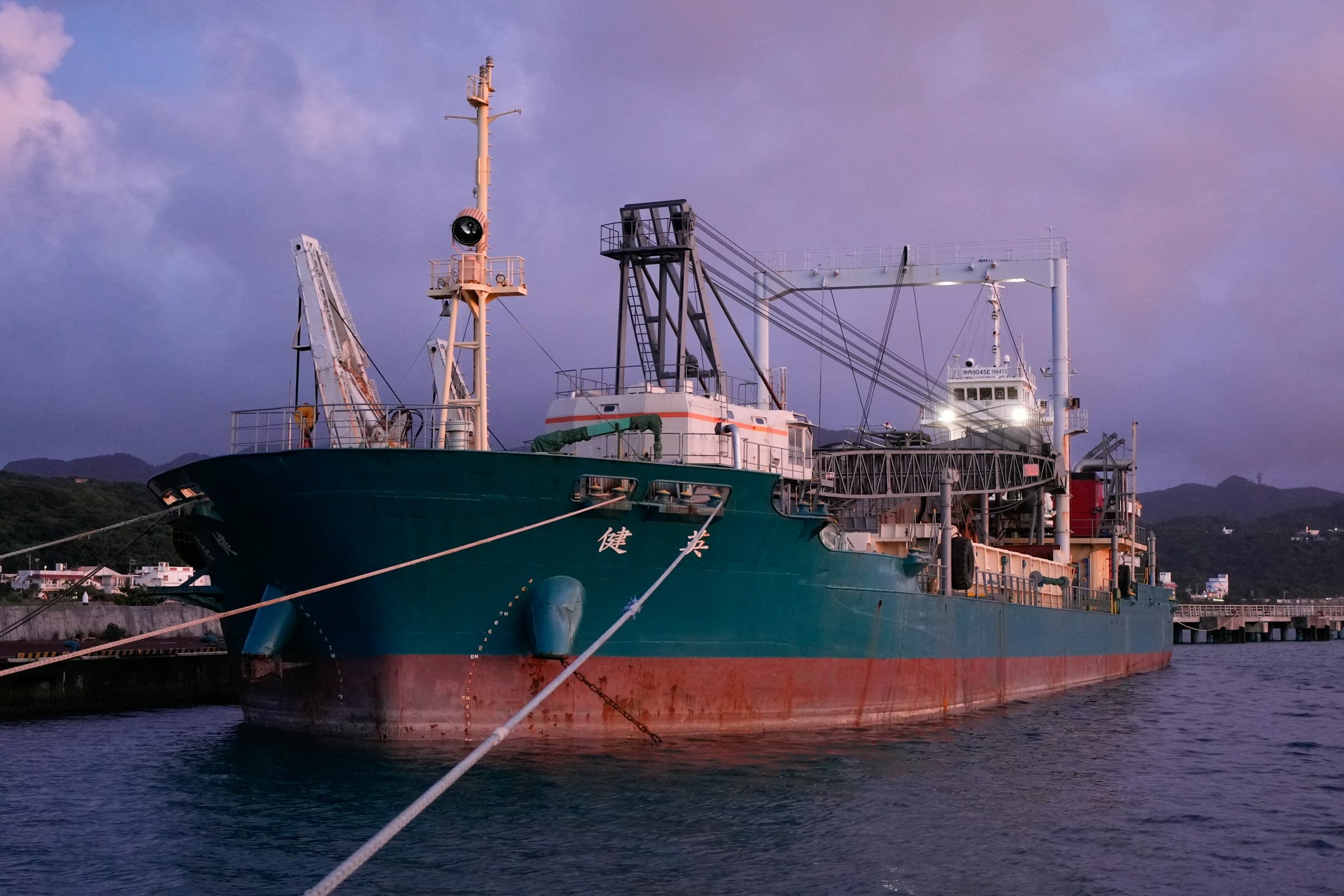 Commercial port at dusk