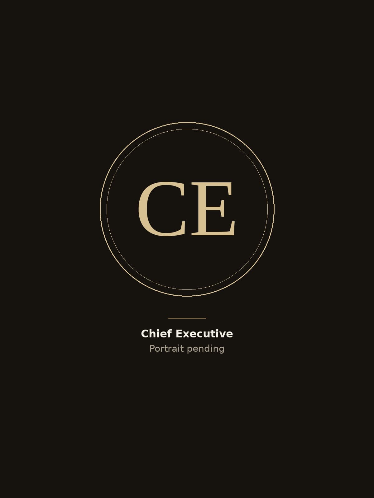 Formal portrait of the Chief executive, neutral background, same crop as the rest of the Execution
